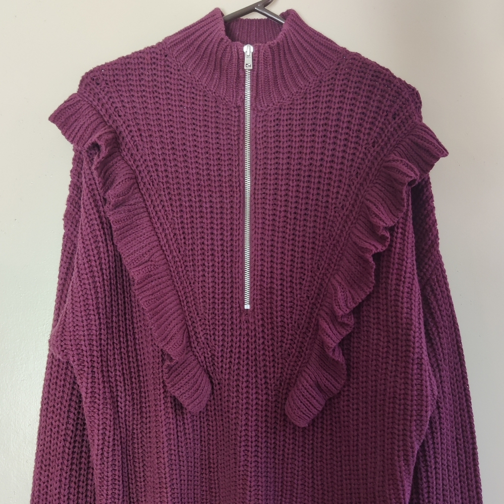 NWOT Express Chunky Ruffle Brown Knit Sweater M